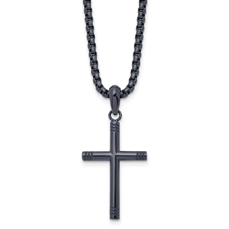 Thracian charm necklace-Dark Gray Plated Stainless Steel 3mm Tube Cross Necklace, 24 Inch