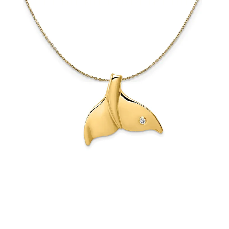 Birch husk necklace-Diamond Whale Tail Slide in Polished 14k Yellow Gold Necklace