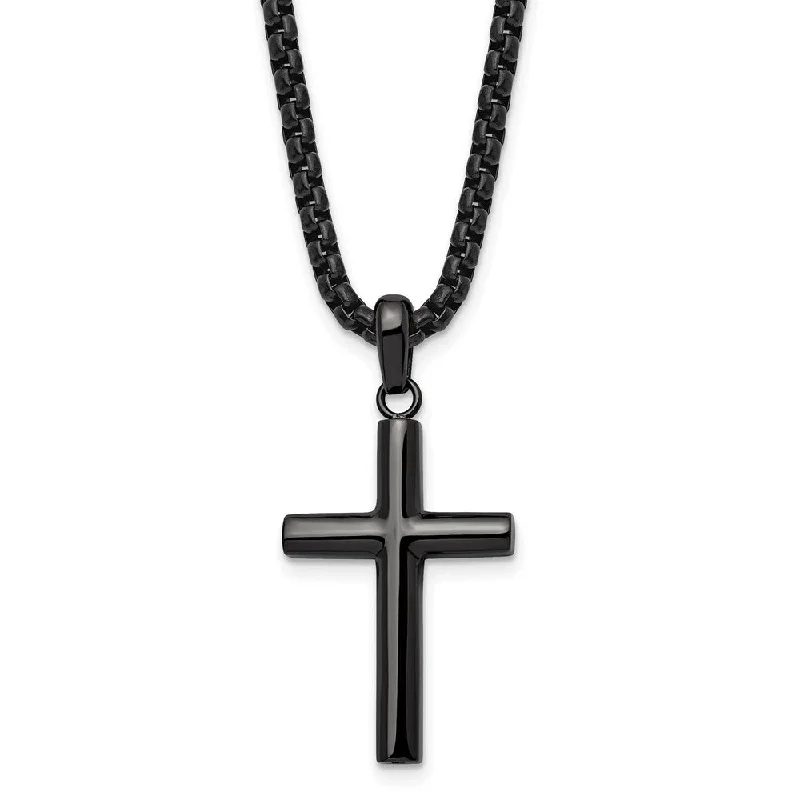 Iron relic necklace-Gunmetal Plated Stainless Steel Polished Domed Cross Necklace, 24 Inch