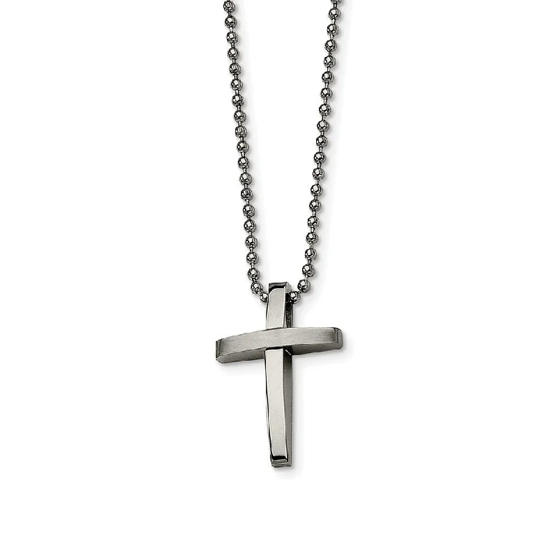 Men's Stainless Steel Small Brushed and Polished Cross Necklace, 18 In