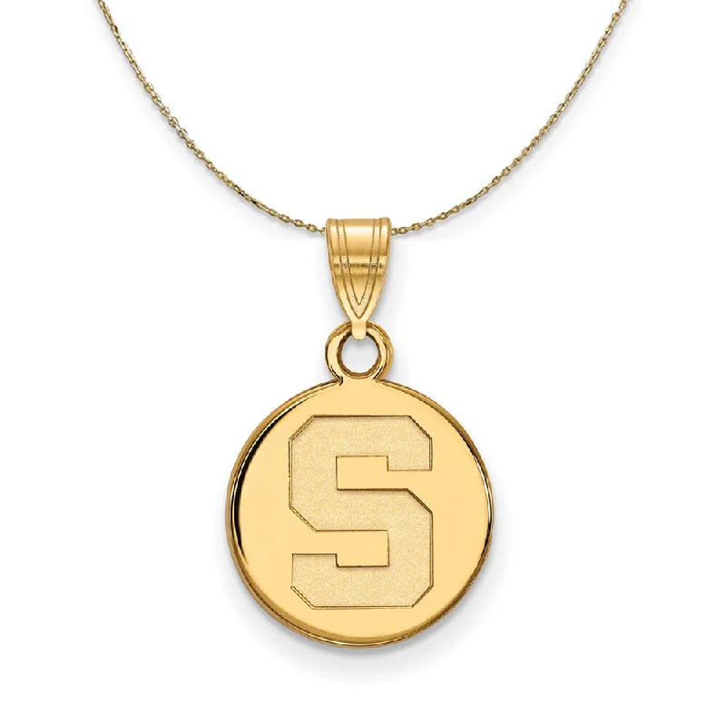 14k Yellow Gold Michigan State Small Initial S Disc Necklace