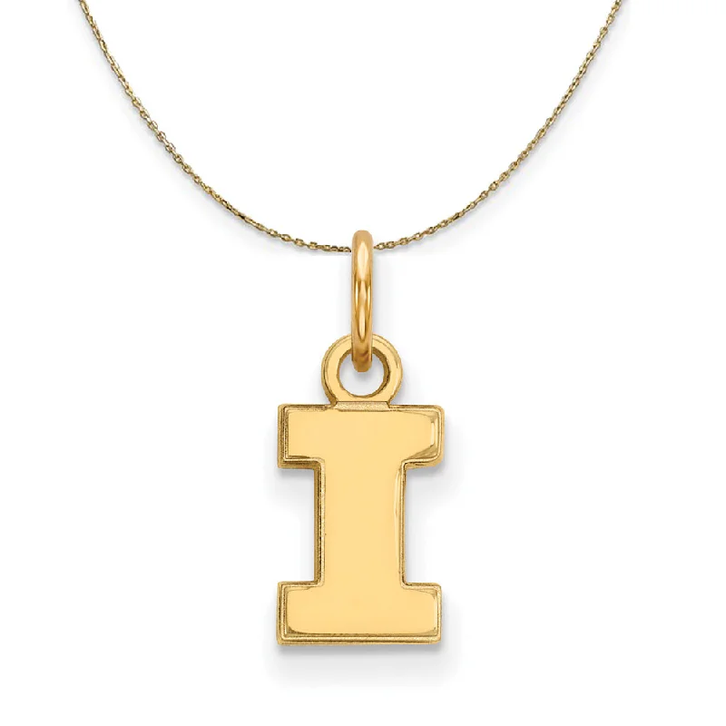 14k Yellow Gold U. of Illinois XS (Tiny) Initial I Necklace