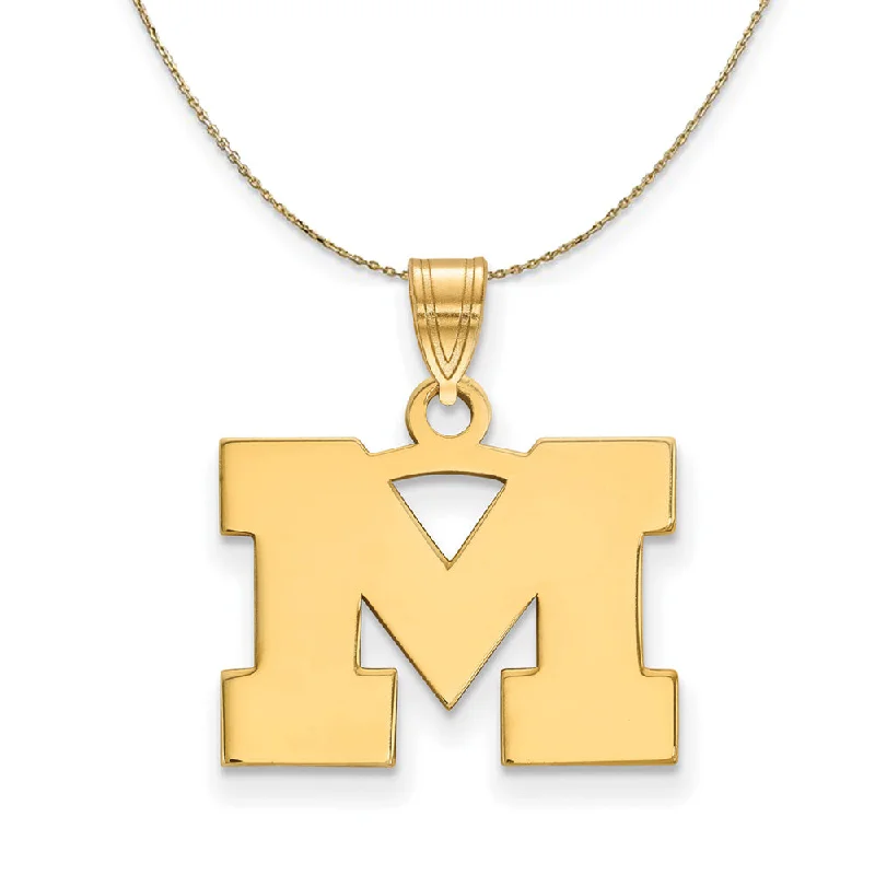 River pebble necklace-14k Yellow Gold U. of Michigan Small Initial M Necklace