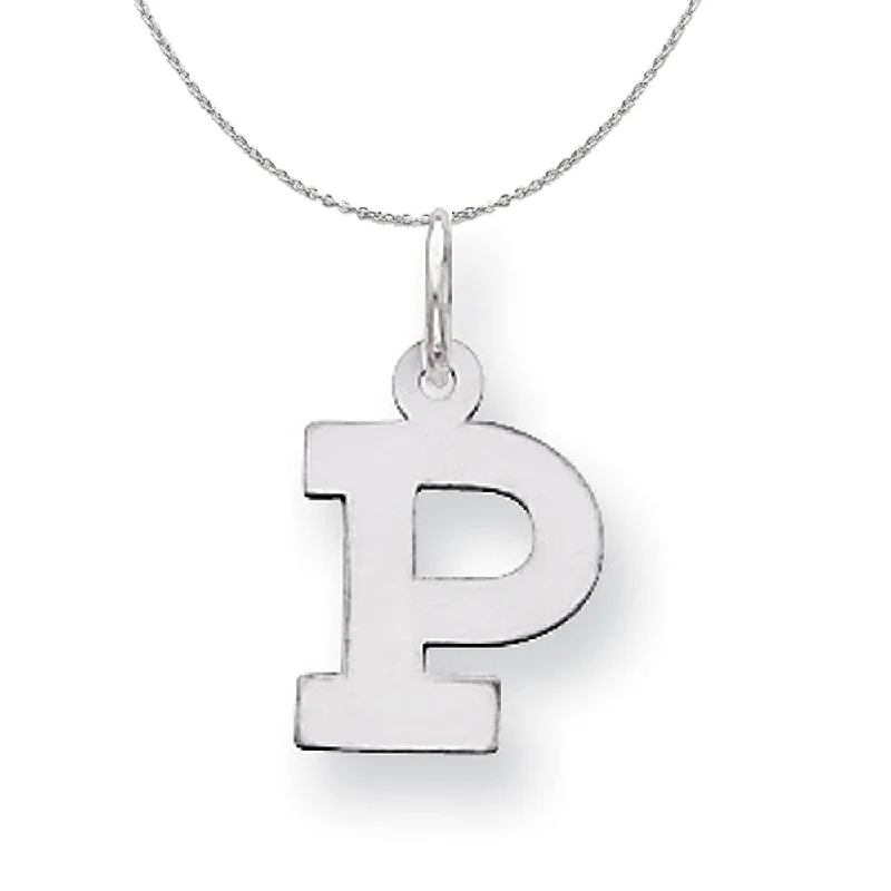 Fin curve necklace-Silver, Amanda Collection Small Block Style Initial P Necklace