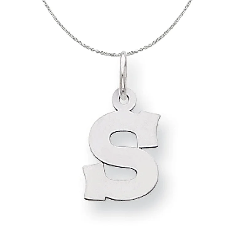 Rough grain necklace-Silver, Amanda Collection Small Block Style Initial S Necklace