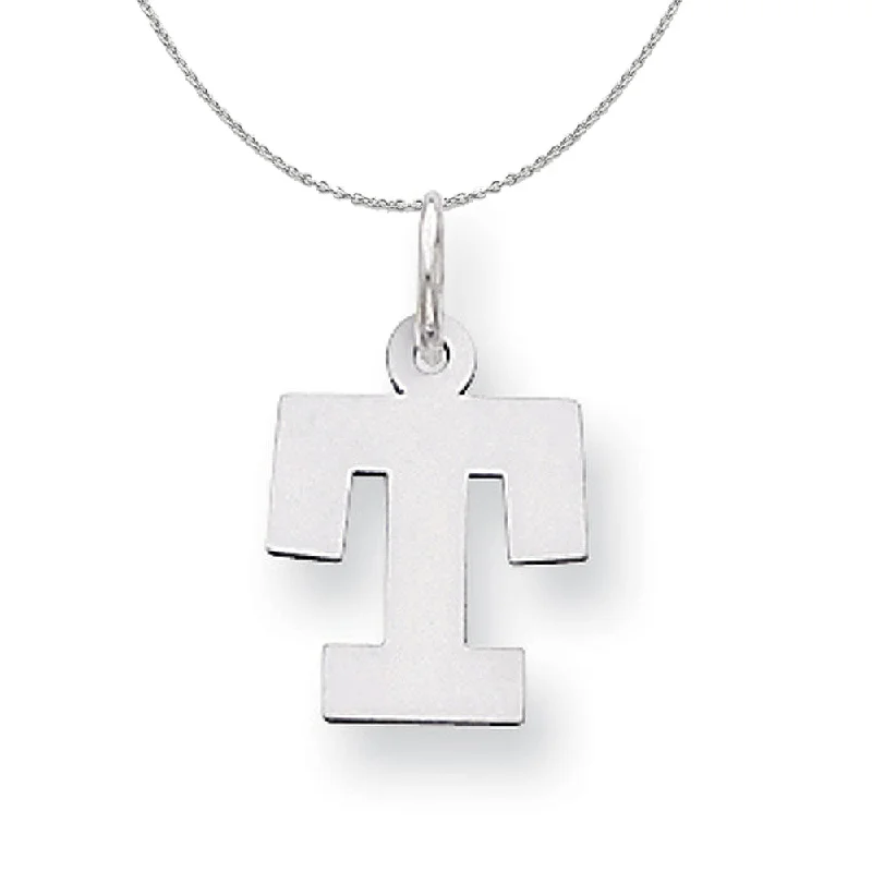 Silver, Amanda Collection Small Block Style Initial T Necklace