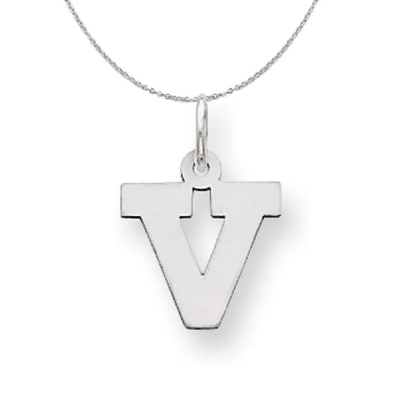 Veined gem necklace-Silver, Amanda Collection Small Block Style Initial V Necklace