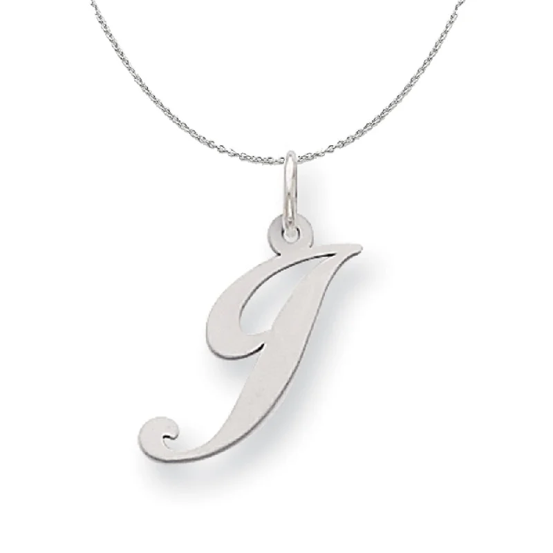 Rough grain necklace-Silver, Ella Collection Medium Fancy Script Initial J Necklace