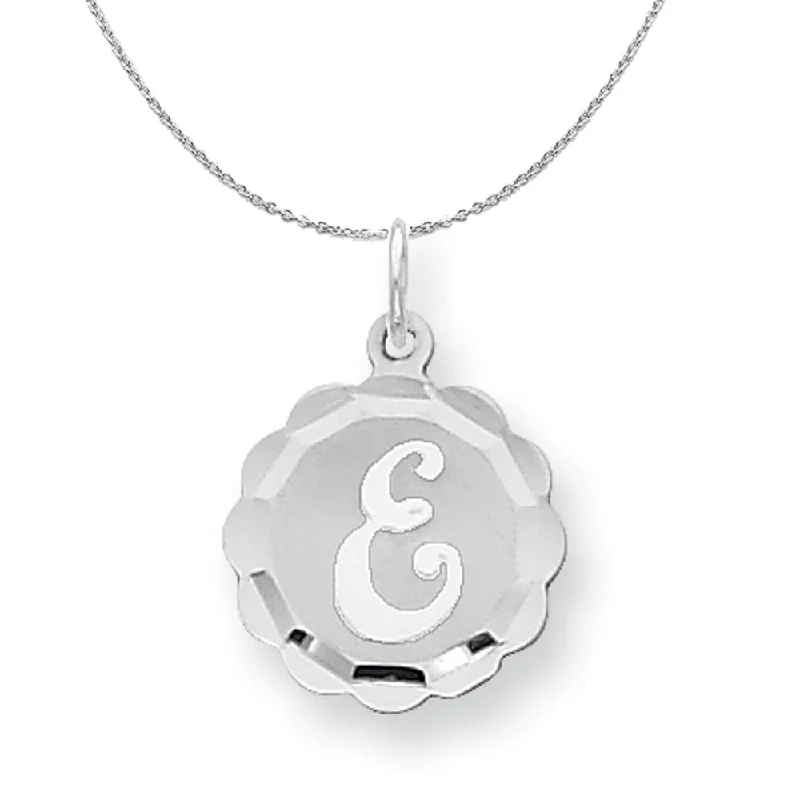 Soft fade necklace-Silver, Sarah Collection 15mm Brocaded Disc Initial E Necklace