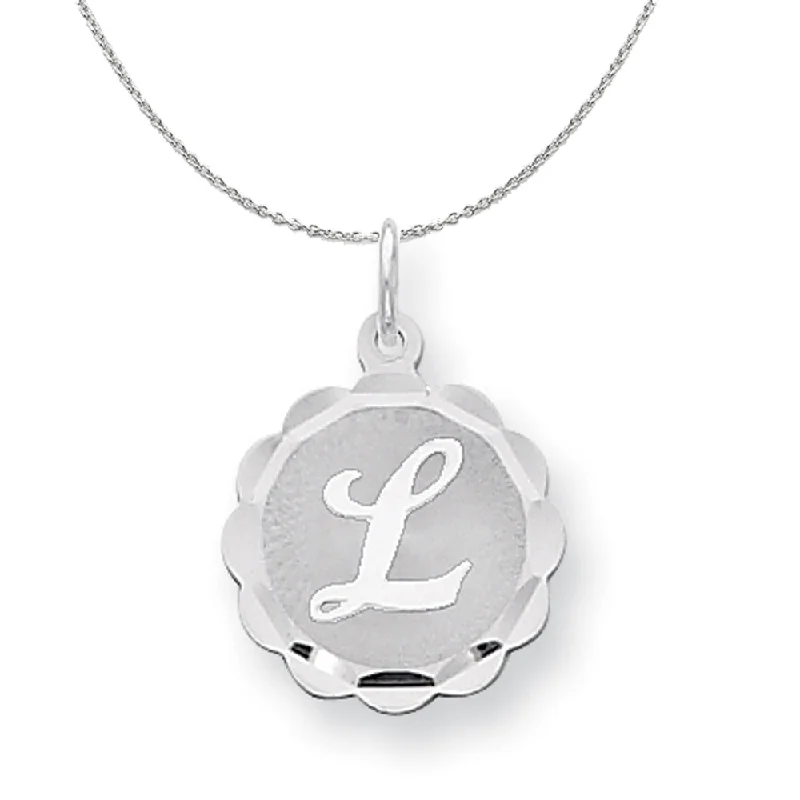 Peeled rind necklace-Silver, Sarah Collection 15mm Brocaded Disc Initial L Necklace