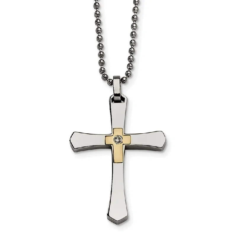 Birch husk necklace-Stainless Steel, 14k Gold Plated and Diamond Accent Cross Necklace