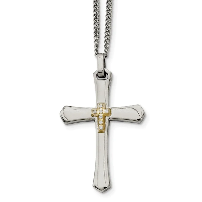 Stainless Steel, 14k Gold Plated & Diamond Cross Necklace - 22 Inch