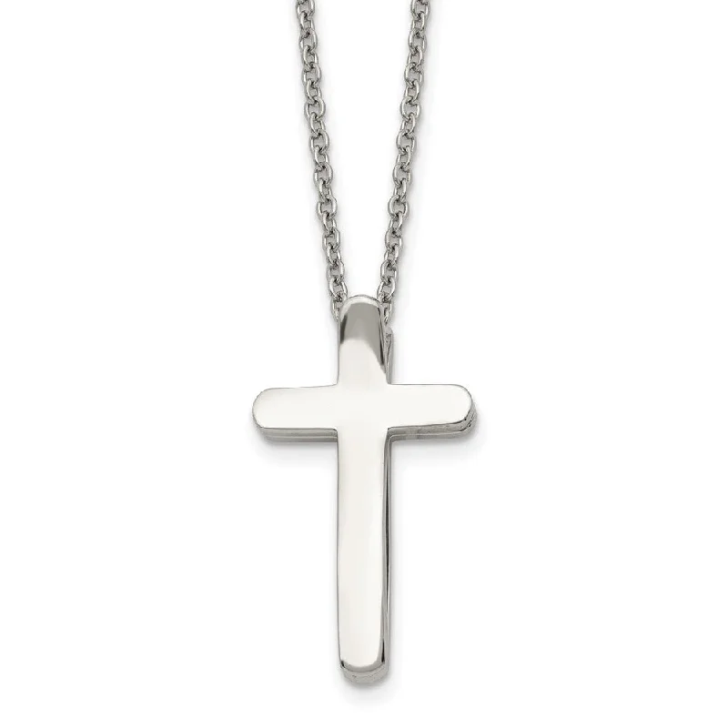 Stainless Steel 3D Ichthus & Cross Necklace, 16 Inch