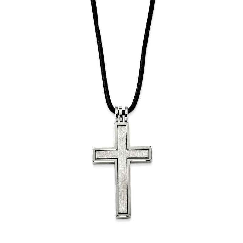 Stainless Steel and 2 Piece Leather Cord Cross Necklace