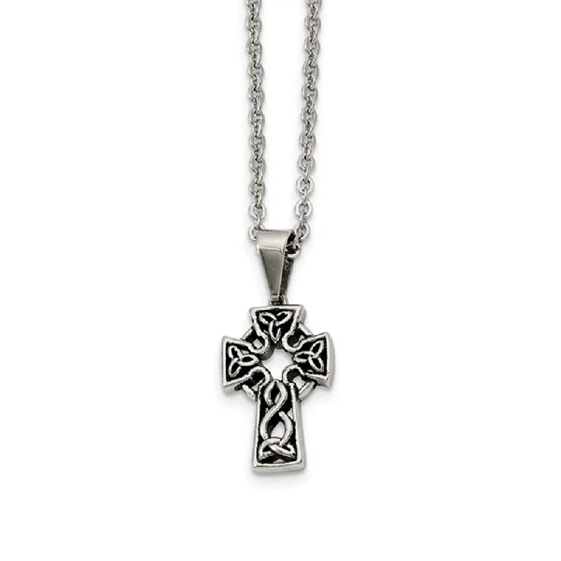 Leather chain necklace-Stainless Steel Antiqued Celtic Cross Necklace - 18 Inch