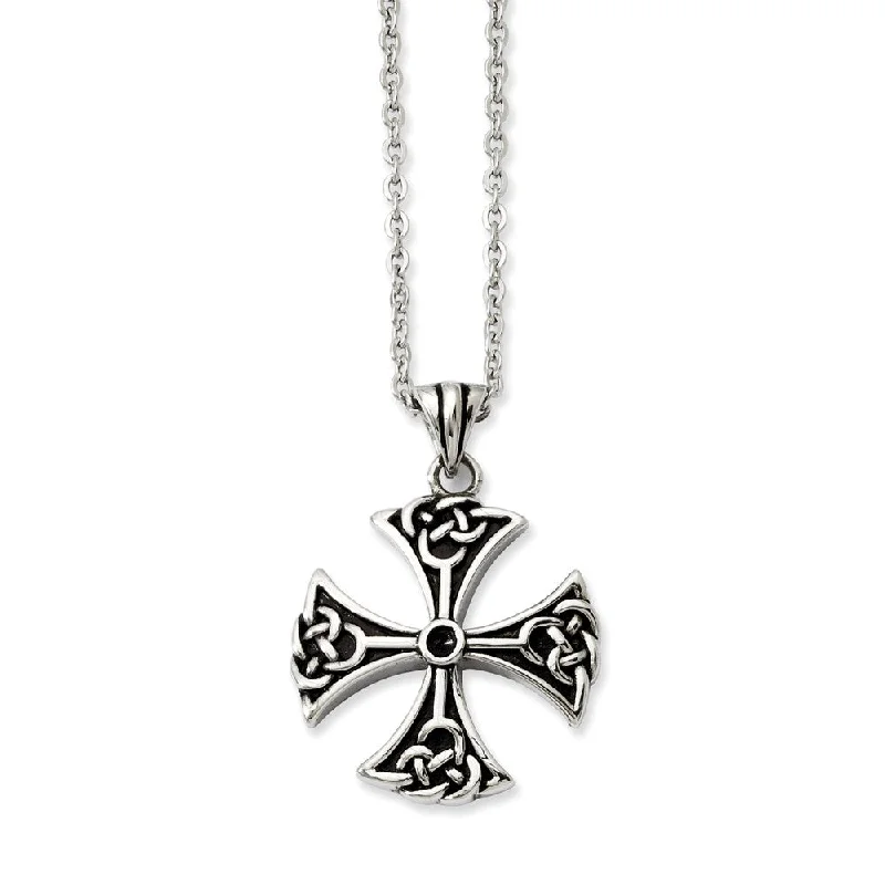 Stainless Steel Antiqued Celtic Cross Necklace - 20 Inch