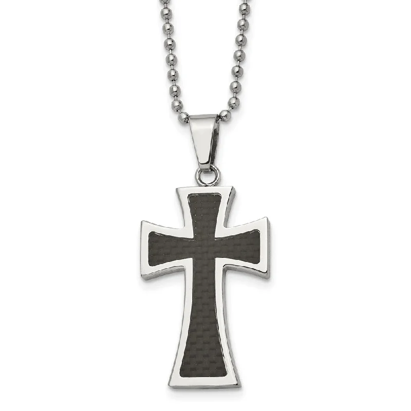 Braided chain necklace-Stainless Steel & Blk Carbon Fiber Maltese Cross Necklace, 22 Inch