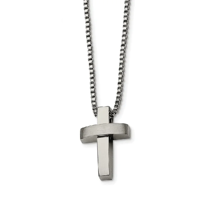 Flow stripe necklace-Stainless Steel Brushed and Polished Cross Necklace - 22 Inch