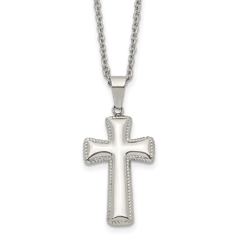 Iron relic necklace-Stainless Steel Medium Pillow Cross Necklace, 18 Inch