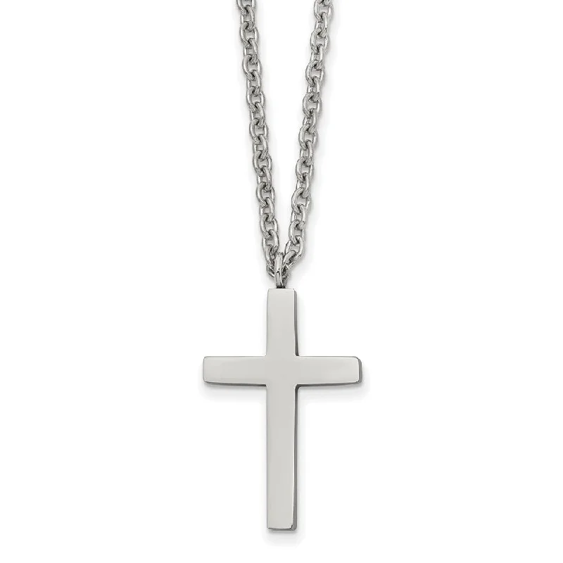 Pine wood necklace-Stainless Steel Polished 16 x 25mm Cross Necklace, 18 Inch