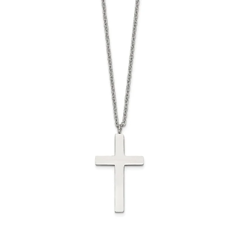 Starfield pendant necklace-Stainless Steel Polished 20 x 35mm Cross Necklace, 18 Inch