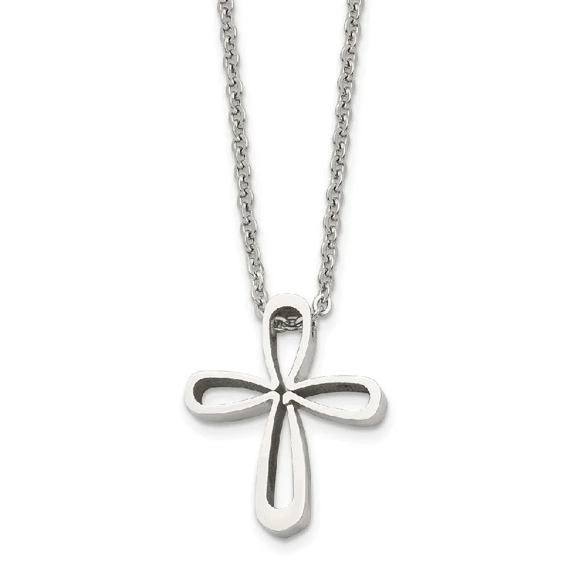 Glimmer spark necklace-Stainless Steel Polished Looped Cross Necklace, 18 Inch