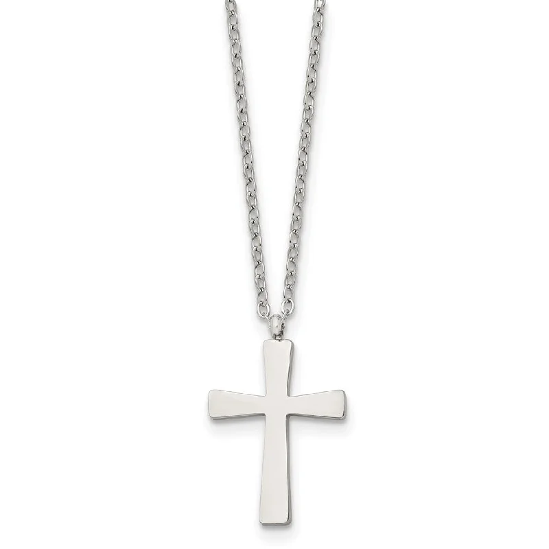 Sandstone speck necklace-Stainless Steel Polished Small Cross Necklace, 18 Inch