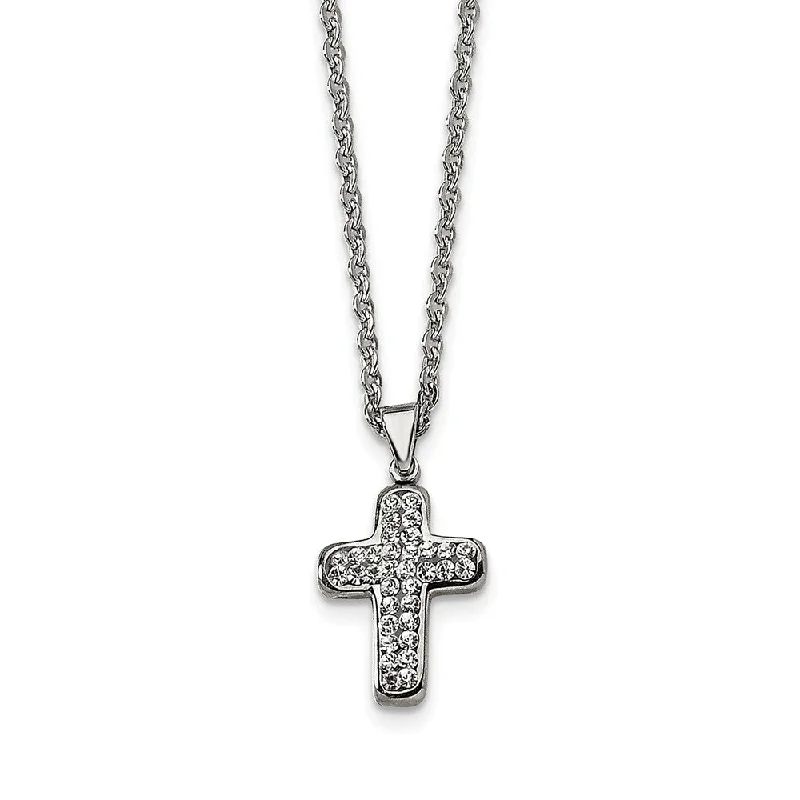 Smoked wood necklace-Stainless Steel Small Crystal Cross Necklace with CZ - 22 Inch