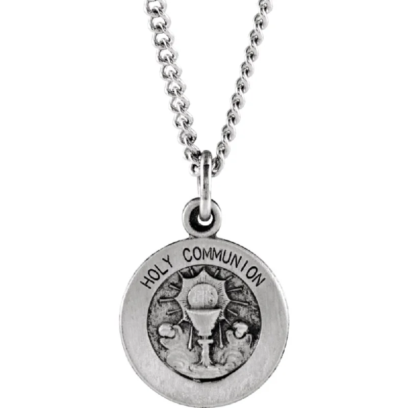 Gothic curve necklace-Sterling Silver 12mm Holy Communion Medal Necklace, 18 Inch