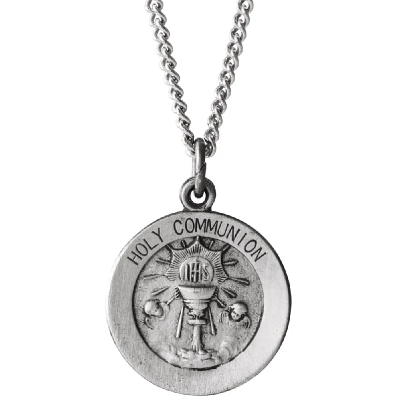 Sterling Silver 15mm Holy Communion Medal Necklace, 18 Inch