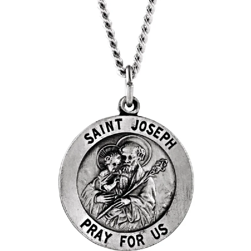 Knotted braid necklace-Sterling Silver 15mm Saint Joseph Medal Necklace, 18 inch