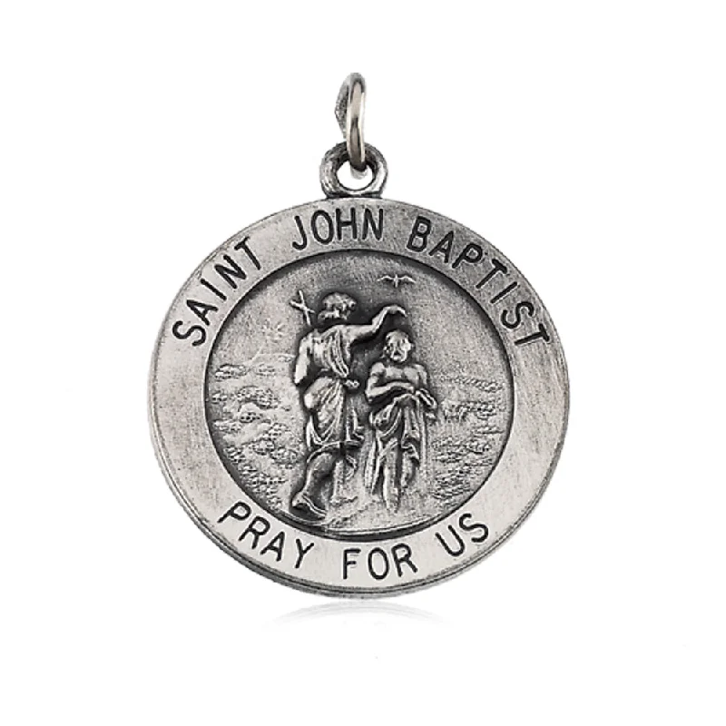 Sterling Silver 18mm St. John The Baptist Medal Necklace, 18 Inch