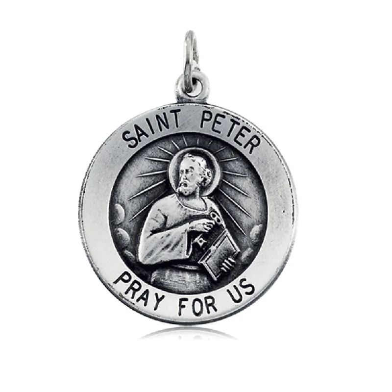 Sterling Silver 18mm St. Peter Medal Necklace, 18 Inch