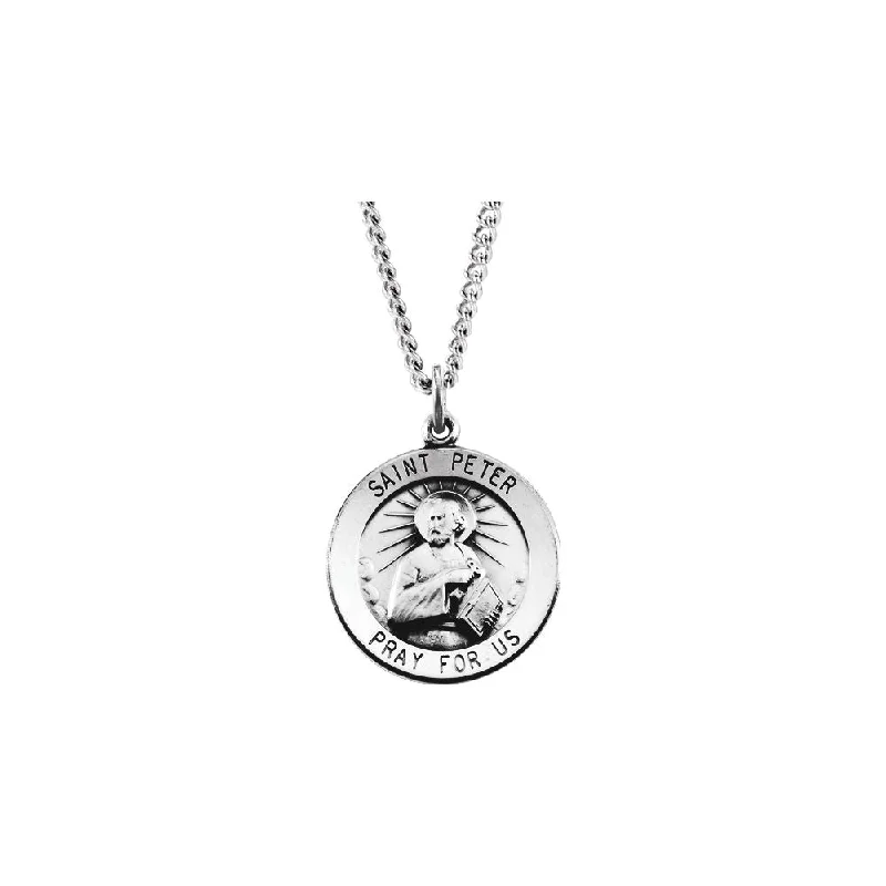 Navy sapphire necklace-Sterling Silver 22mm Saint Peter Medal Necklace, 24 Inch