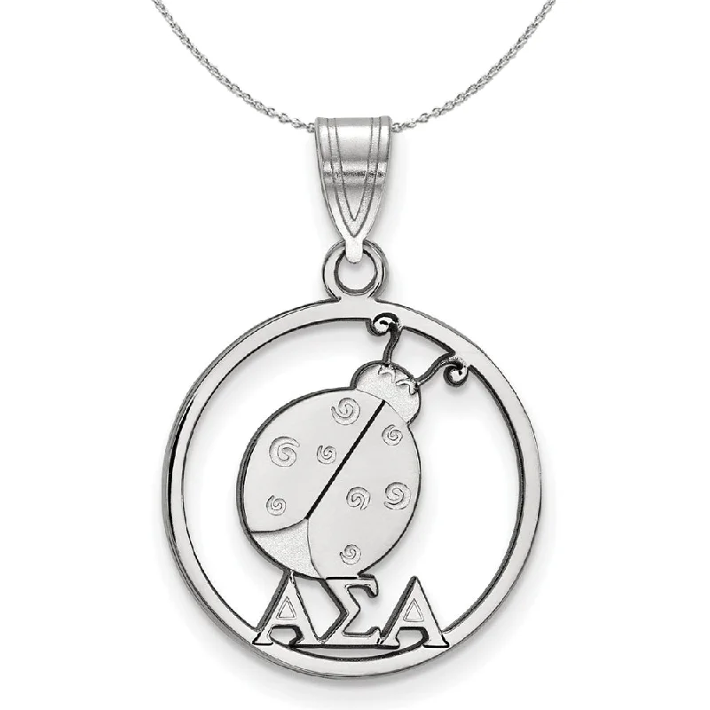 Sterling Silver Alpha Sigma Alpha Medium Circle Pendant Necklace