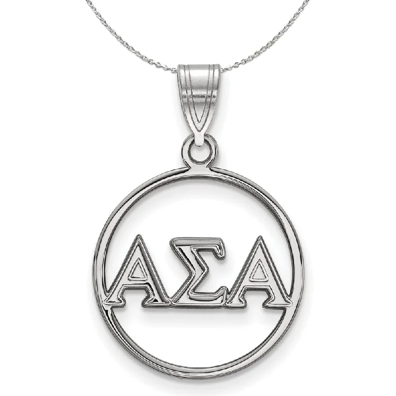 Family badge necklace-Sterling Silver Alpha Sigma Alpha Small Circle Pendant Necklace