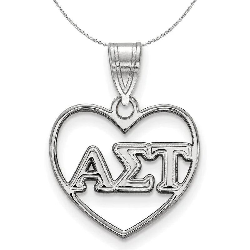 Rose petal necklace-Sterling Silver Alpha Sigma Tau Heart Greek Necklace