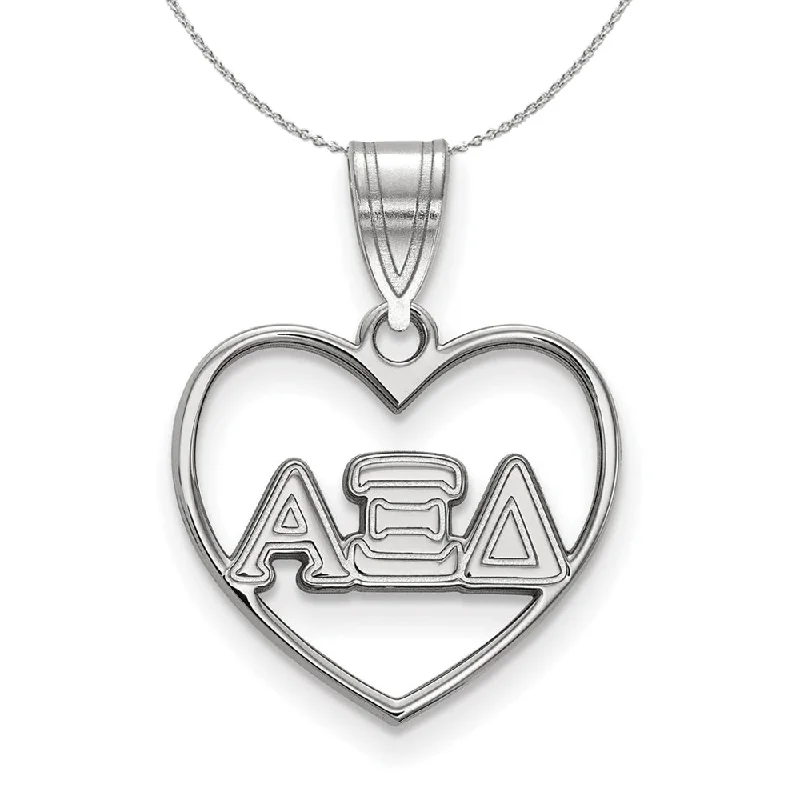 Cracked gem necklace-Sterling Silver Alpha Xi Delta Heart Greek Necklace