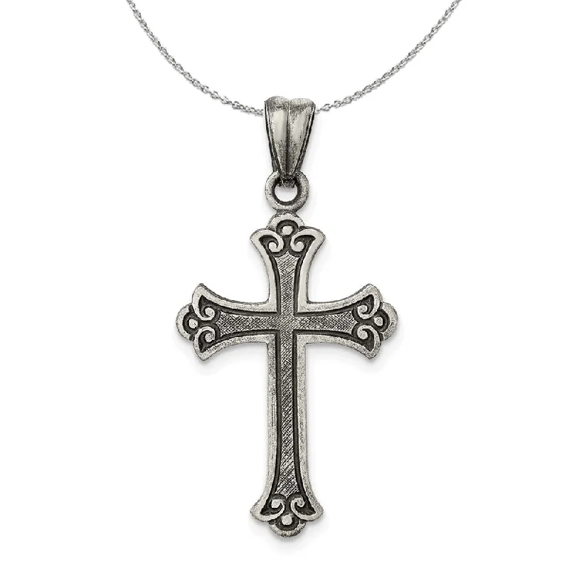 Sisal wrap necklace-Sterling Silver Antiqued Fleur de Lis Cross Necklace