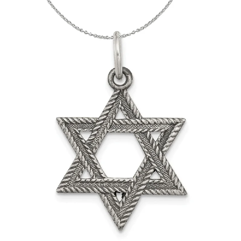 Sterling Silver Antiqued Textured Star of David Charm or Necklace