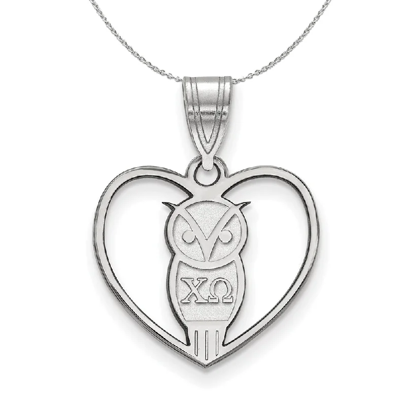 Dill sprig necklace-Sterling Silver Chi Omega Heart Pendant Necklace