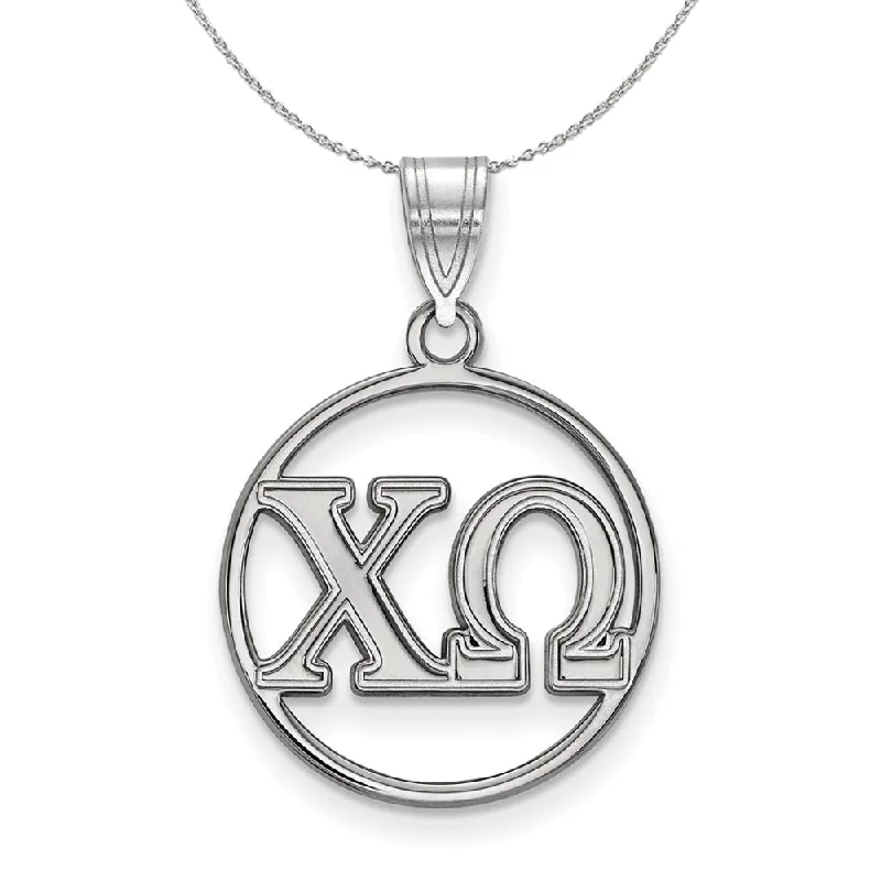 Clustered stone necklace-Sterling Silver Chi Omega Small Circle Pendant Necklace