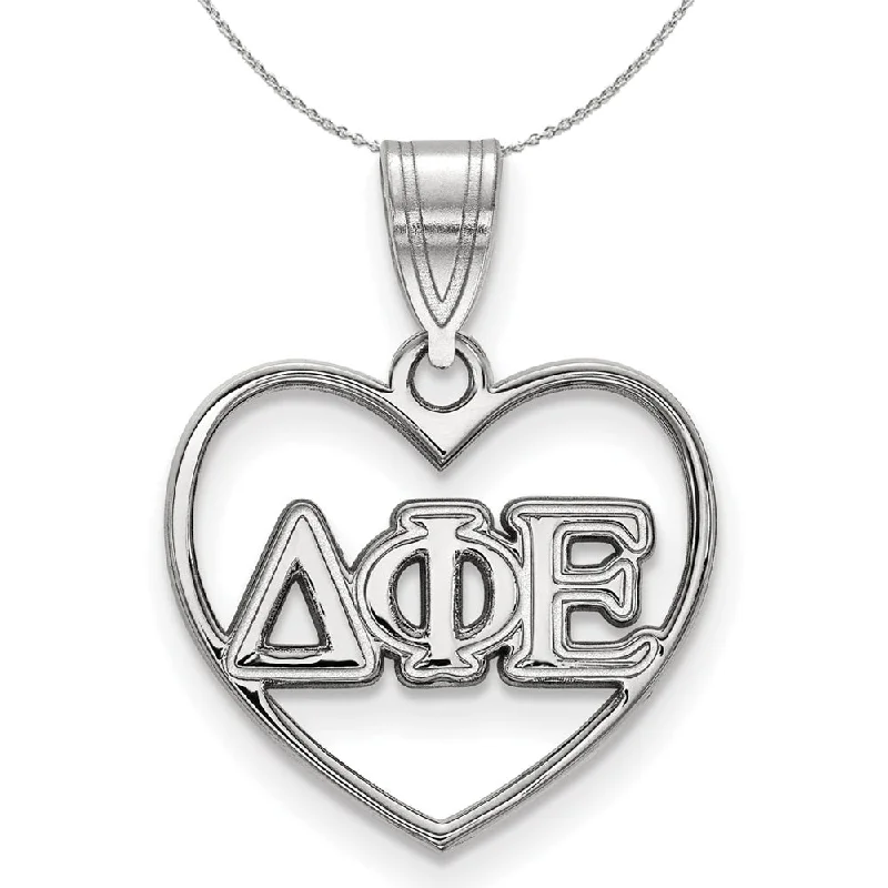 Sterling Silver Delta Phi Epsilon Heart Greek Necklace