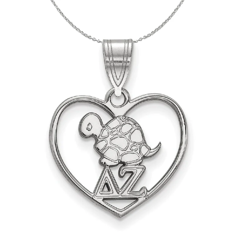 Quartz point necklace-Sterling Silver Delta Zeta Heart Pendant Necklace