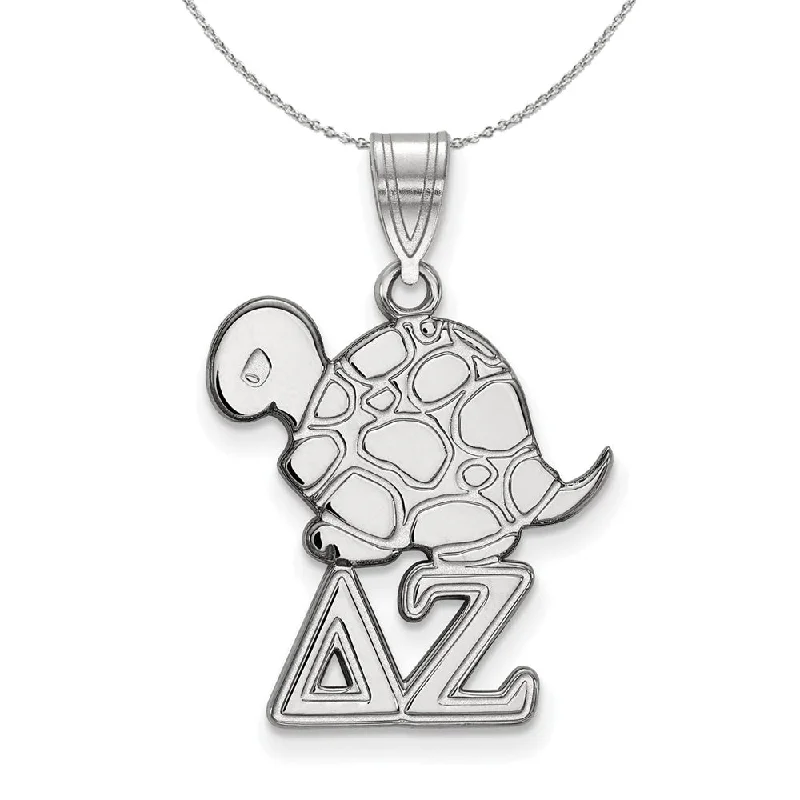 Waxed stone necklace-Sterling Silver Delta Zeta Medium Pendant Necklace