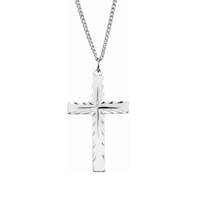 Cedar sprig necklace-Sterling Silver Etched Cross Necklace, 24 Inch