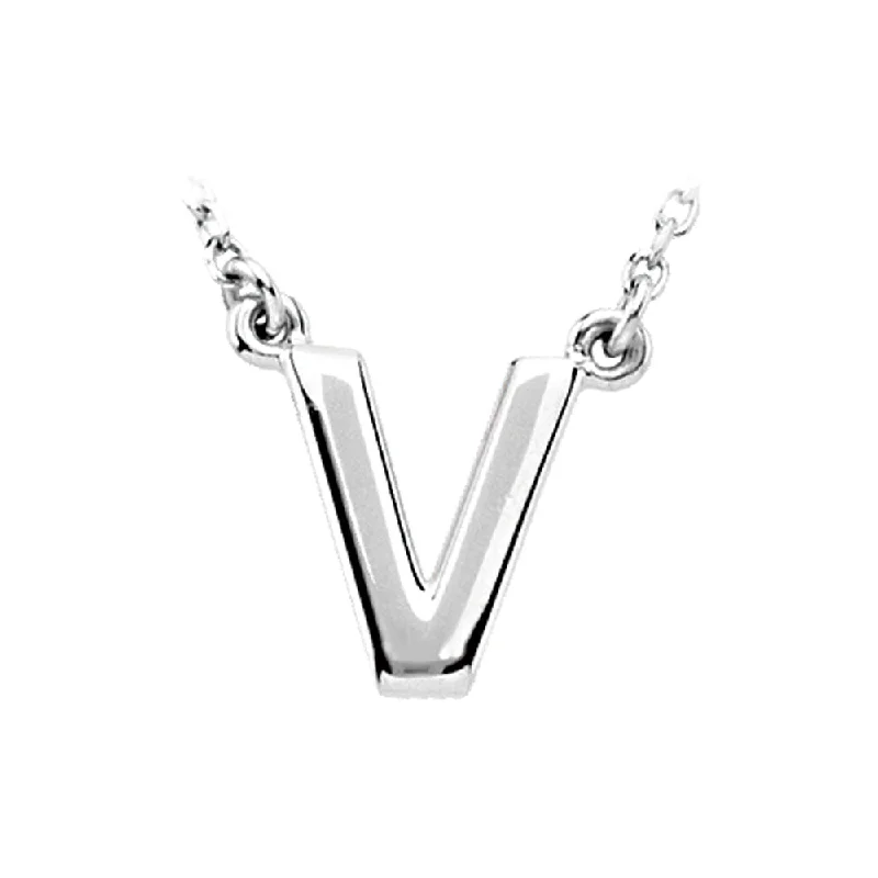 Triad metal necklace-Sterling Silver, Kendall Collection, Block Initial V Necklace, 16 Inch