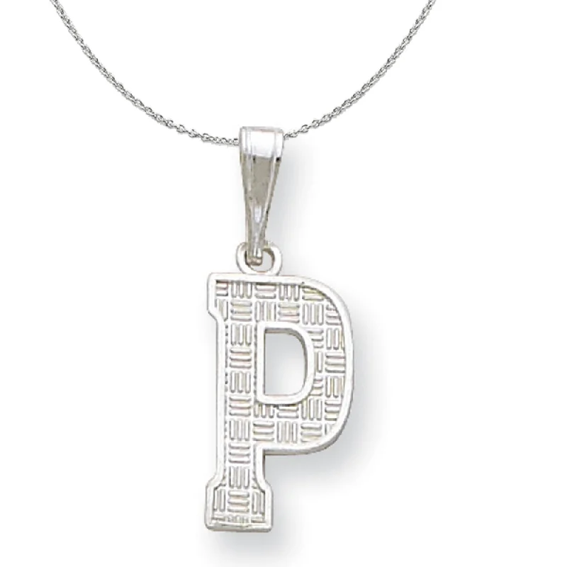 Sterling Silver, Sami Collection, Textured Block Initial P Necklace