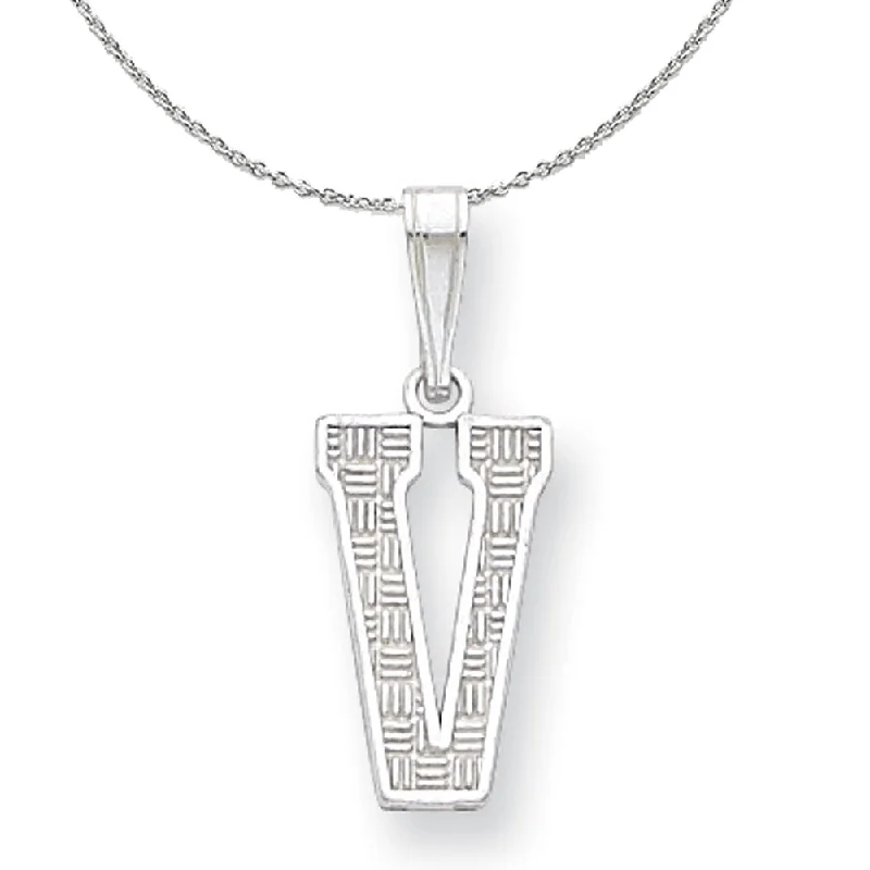 Textured chain necklace-Sterling Silver, Sami Collection, Textured Block Initial V Necklace