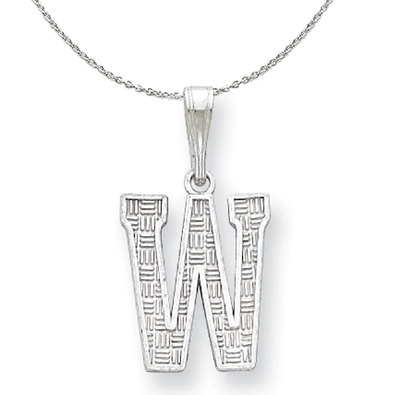 Sterling Silver, Sami Collection, Textured Block Initial W Necklace